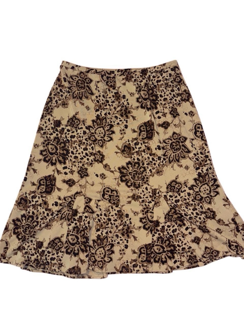 Apostrophe Beige A-Line Skirt with Dark Brown Floral Print Size PS